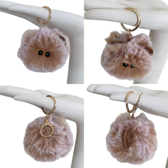 Fuzzy Brown Pom Pom Animal Keychain Accessory - Picture 14 of 14